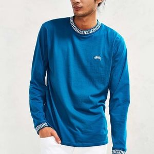 Stussy blue mens long sleeve tee spiral collar